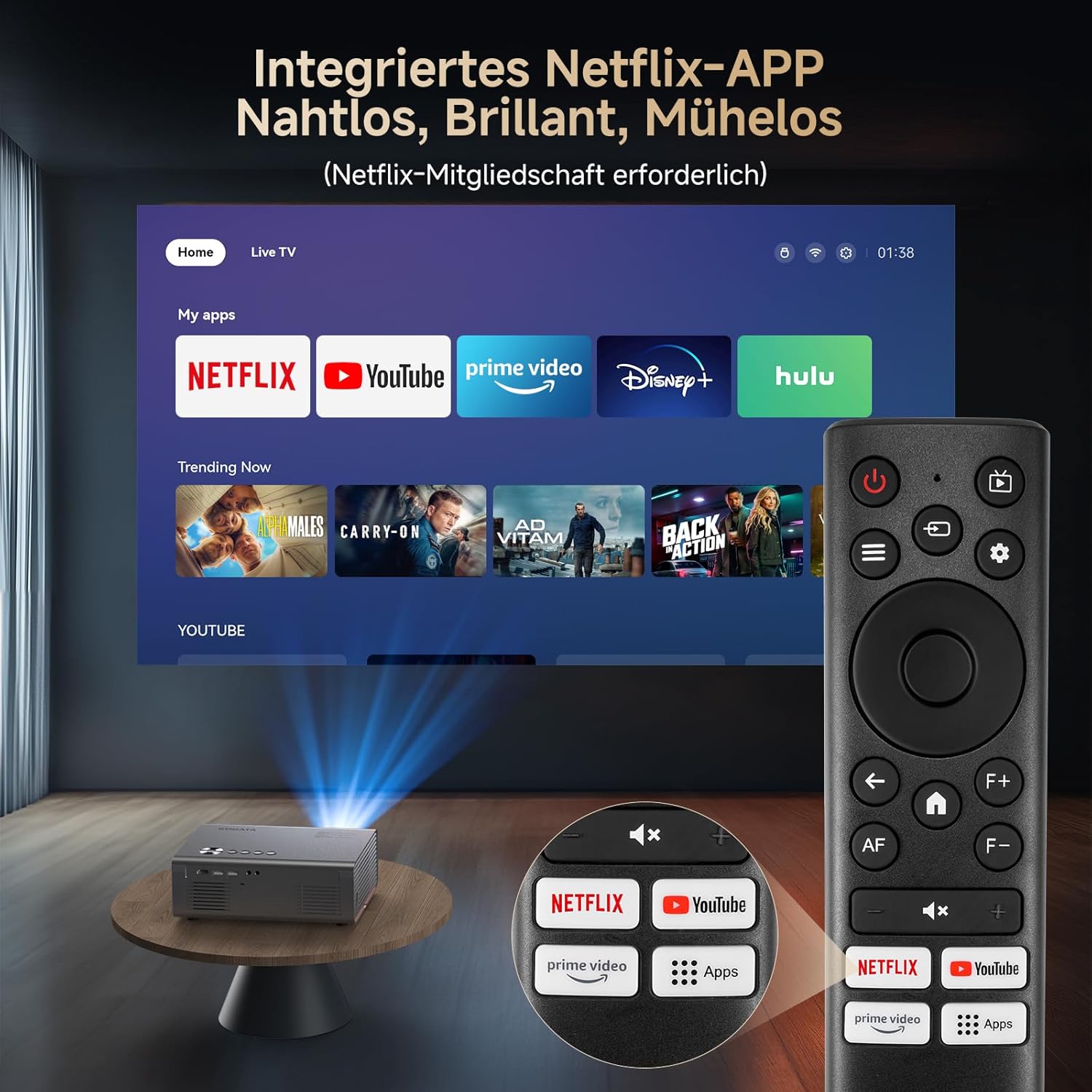 GC357 4K Beamer Smart Full HD Heimkino mit Netflix & Autofokus