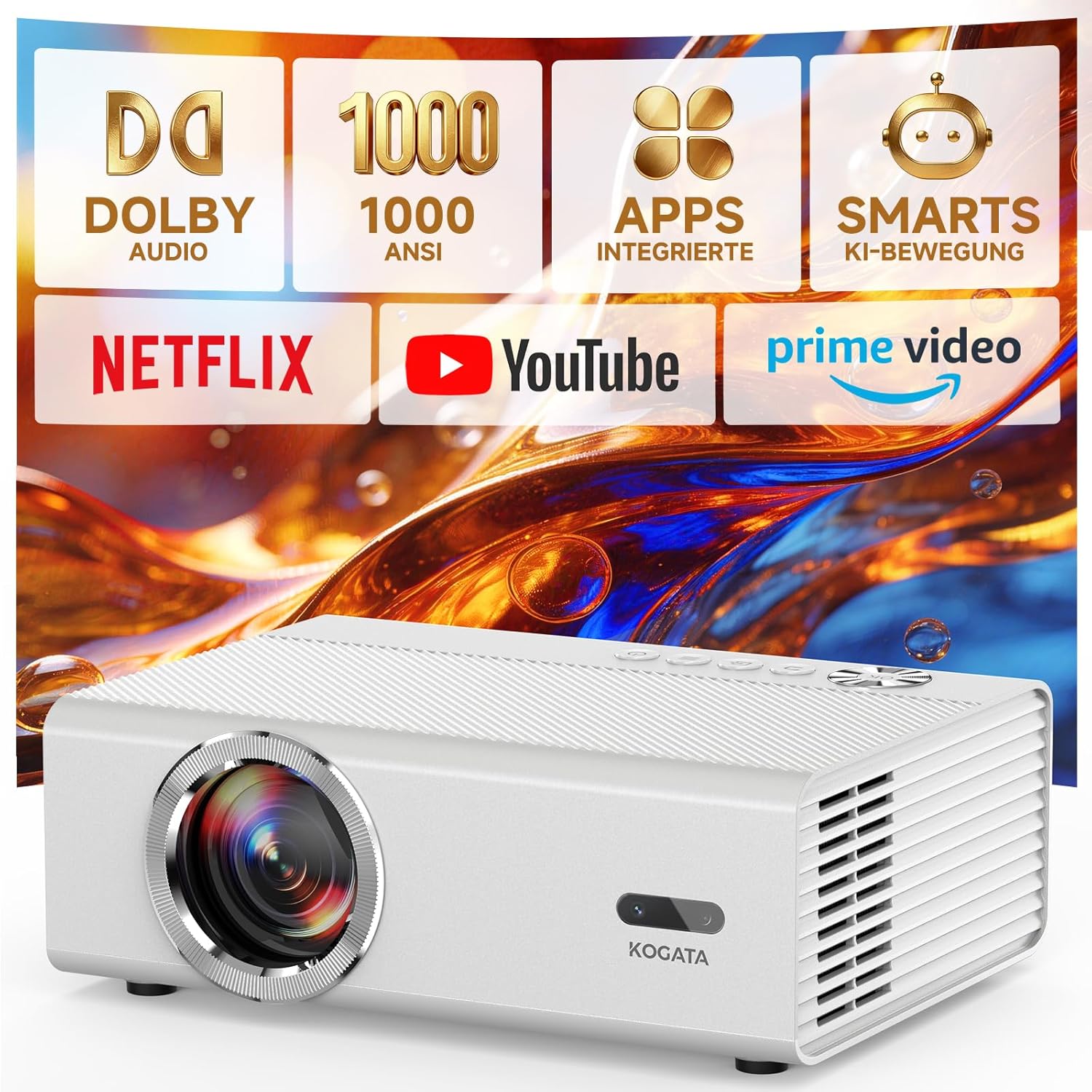 GC357 4K Beamer Smart Full HD mit Netflix & Autofokus，Weiß