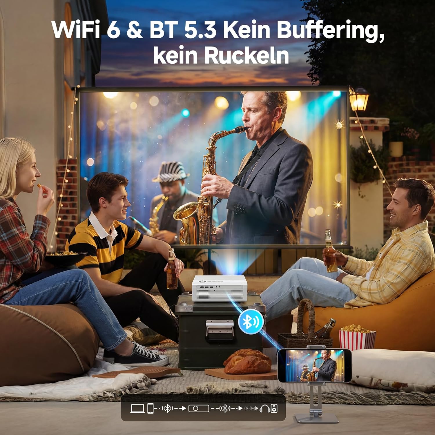 GC357 4K Beamer Smart Full HD mit Netflix & Autofokus，Weiß