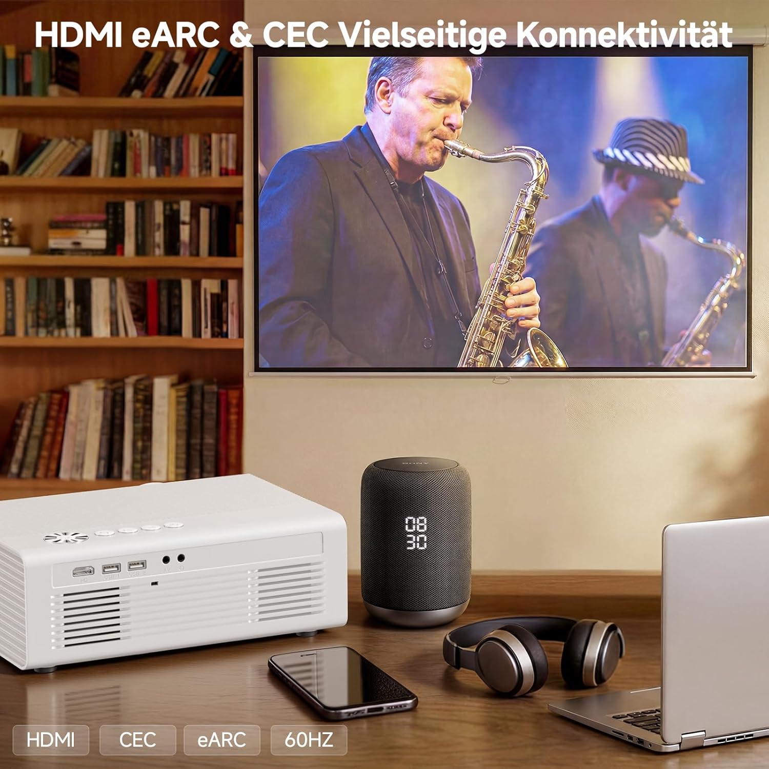 GC357 4K Beamer Smart Full HD mit Netflix & Autofokus，Weiß