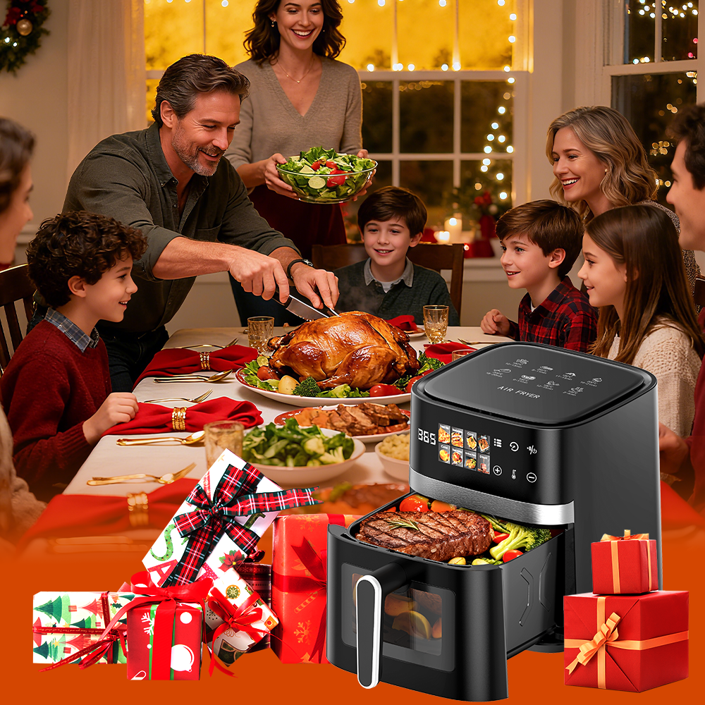 AF302 5,5L Heißluftfritteuse, 8-in-1 Air Fryer mit LED-Touchdisplay & Sichtfenster, 1350W