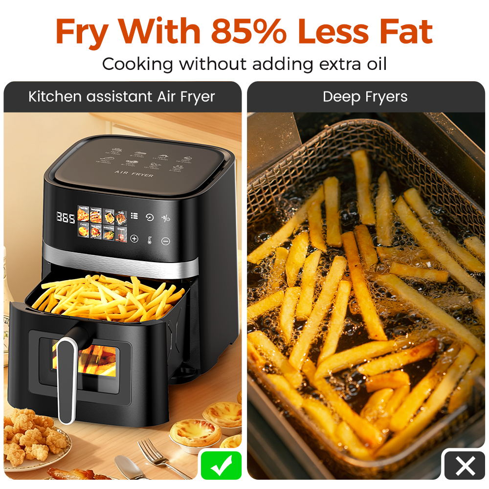 AF302 5,5L Heißluftfritteuse, 8-in-1 Air Fryer mit LED-Touchdisplay & Sichtfenster, 1350W
