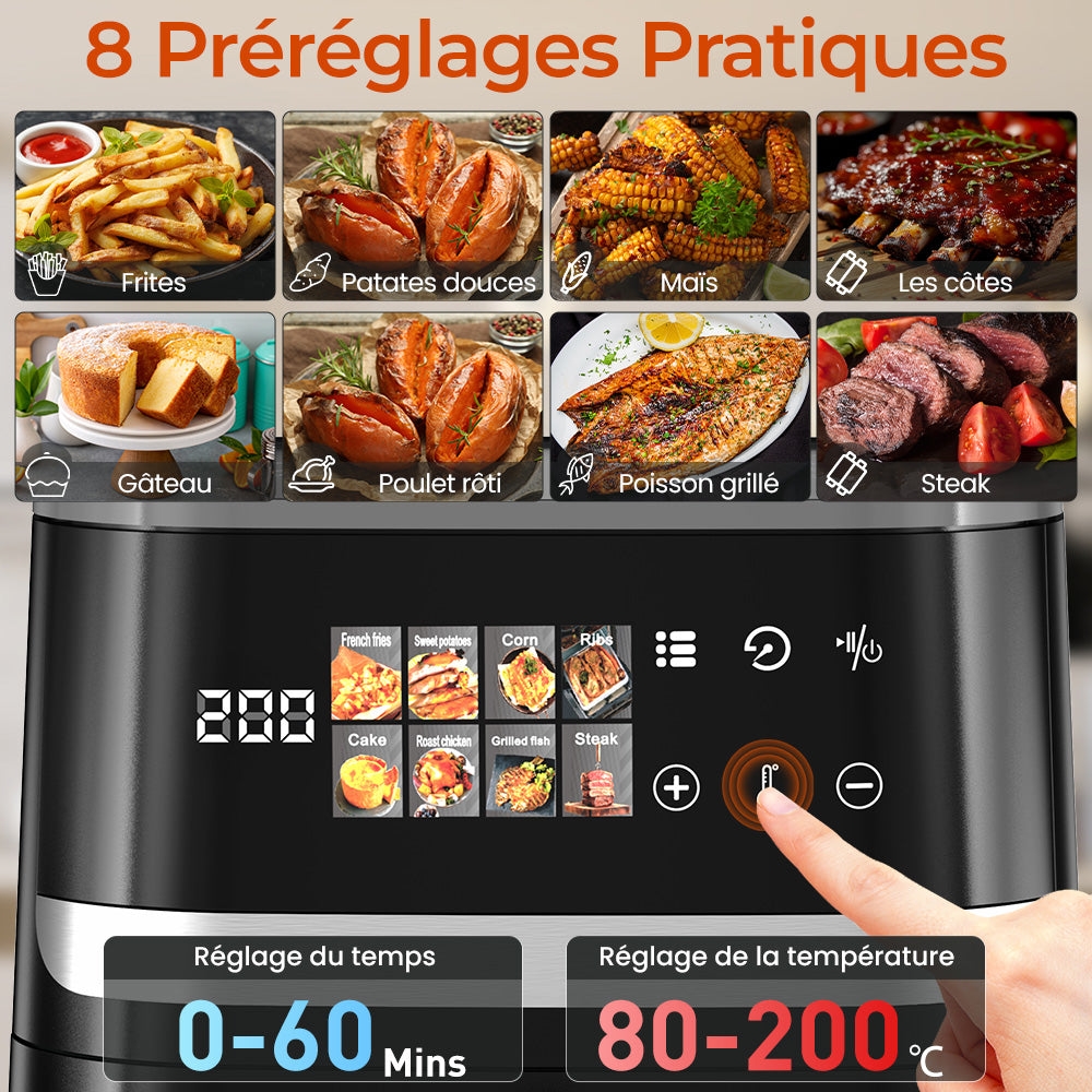 AF03  7L Heißluftfritteuse mit 8 Automatikprogrammen, Touchscreen & Sichtfenster, 1350W
