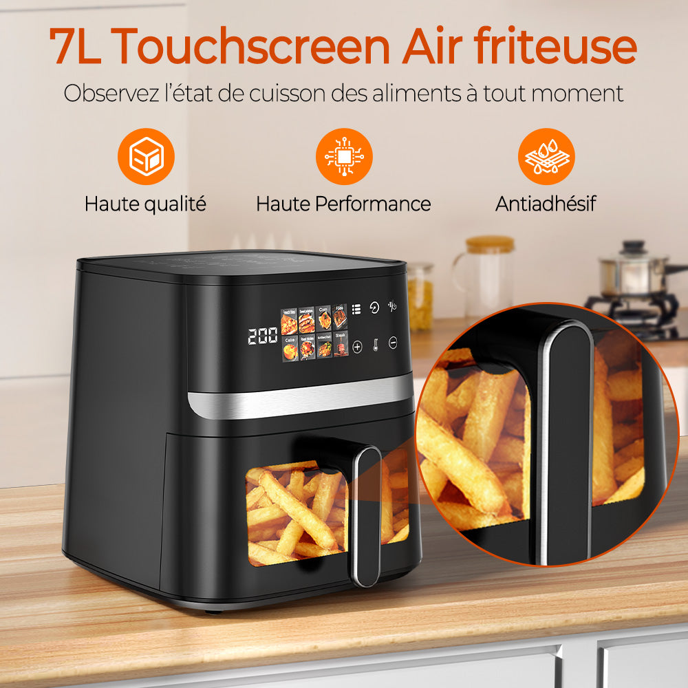 AF03  7L Heißluftfritteuse mit 8 Automatikprogrammen, Touchscreen & Sichtfenster, 1350W
