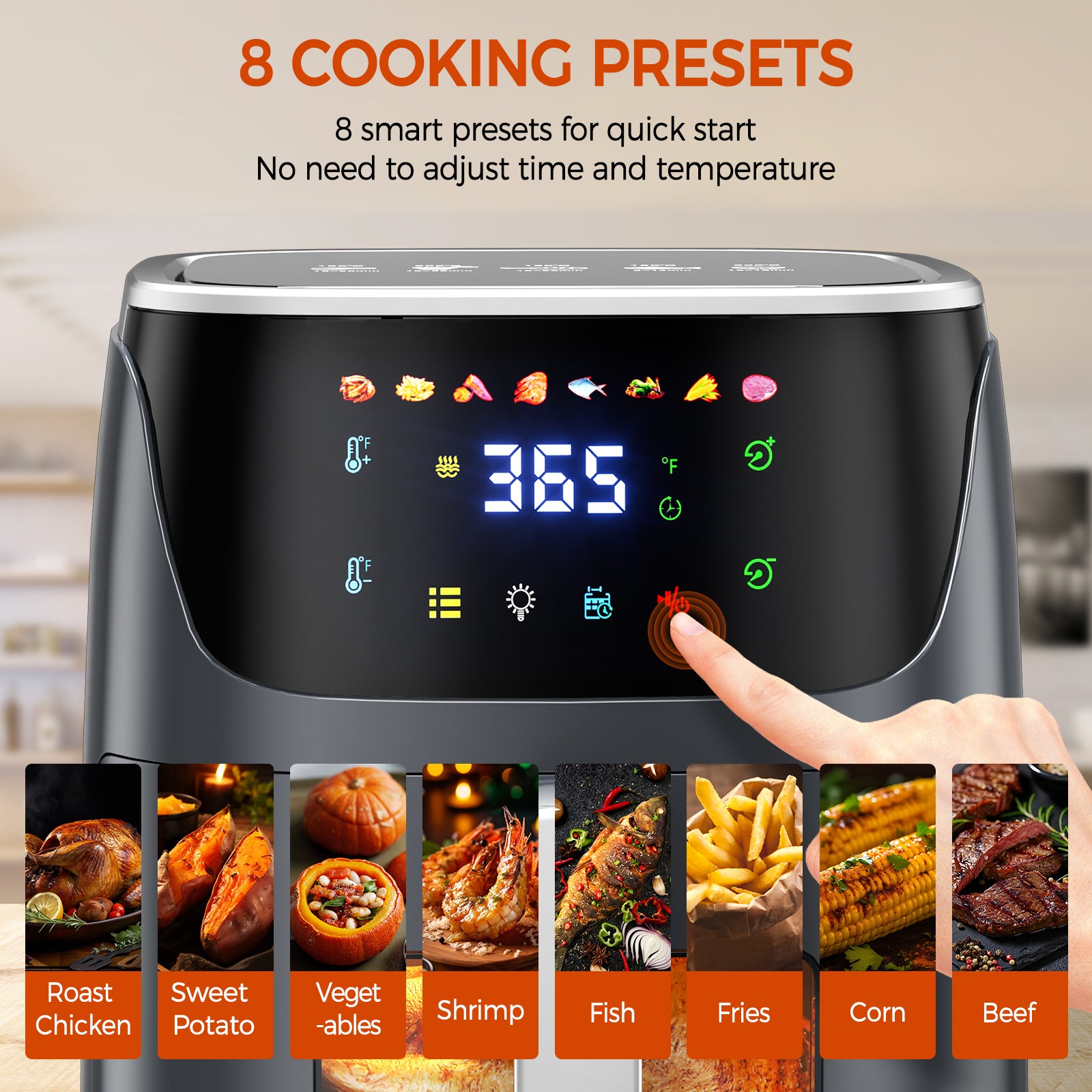AF304 7L Heißluftfritteuse, 1500W Air Fryer mit 8 Programmen & Sichtfenster, Fettreduziertes Frittieren