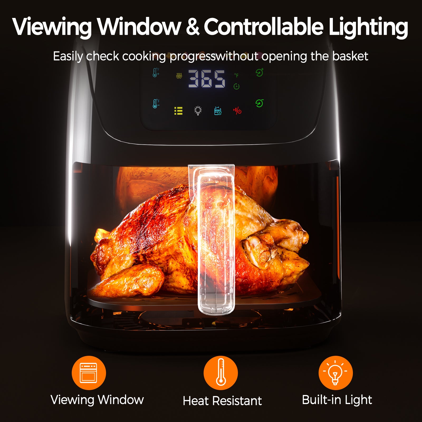 AF304 7L Heißluftfritteuse, 1500W Air Fryer mit 8 Programmen & Sichtfenster, Fettreduziertes Frittieren