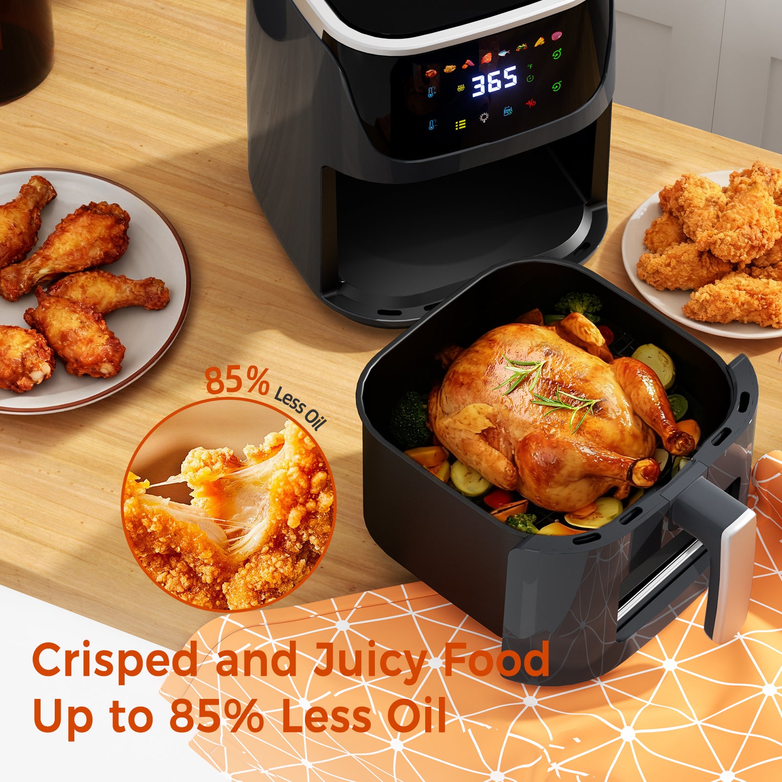 AF304 7L Heißluftfritteuse, 1500W Air Fryer mit 8 Programmen & Sichtfenster, Fettreduziertes Frittieren