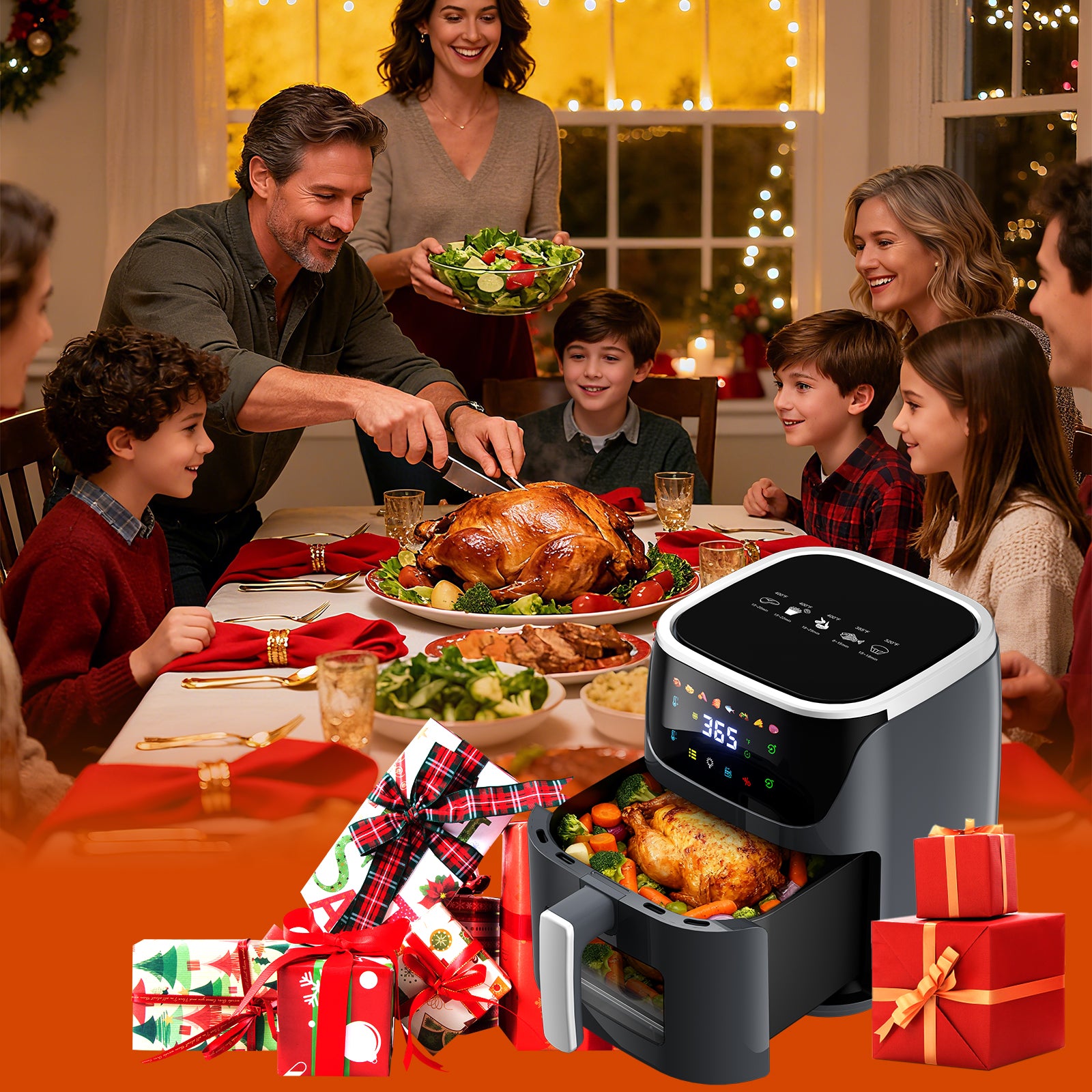 AF304 7L Heißluftfritteuse, 1500W Air Fryer mit 8 Programmen & Sichtfenster, Fettreduziertes Frittieren