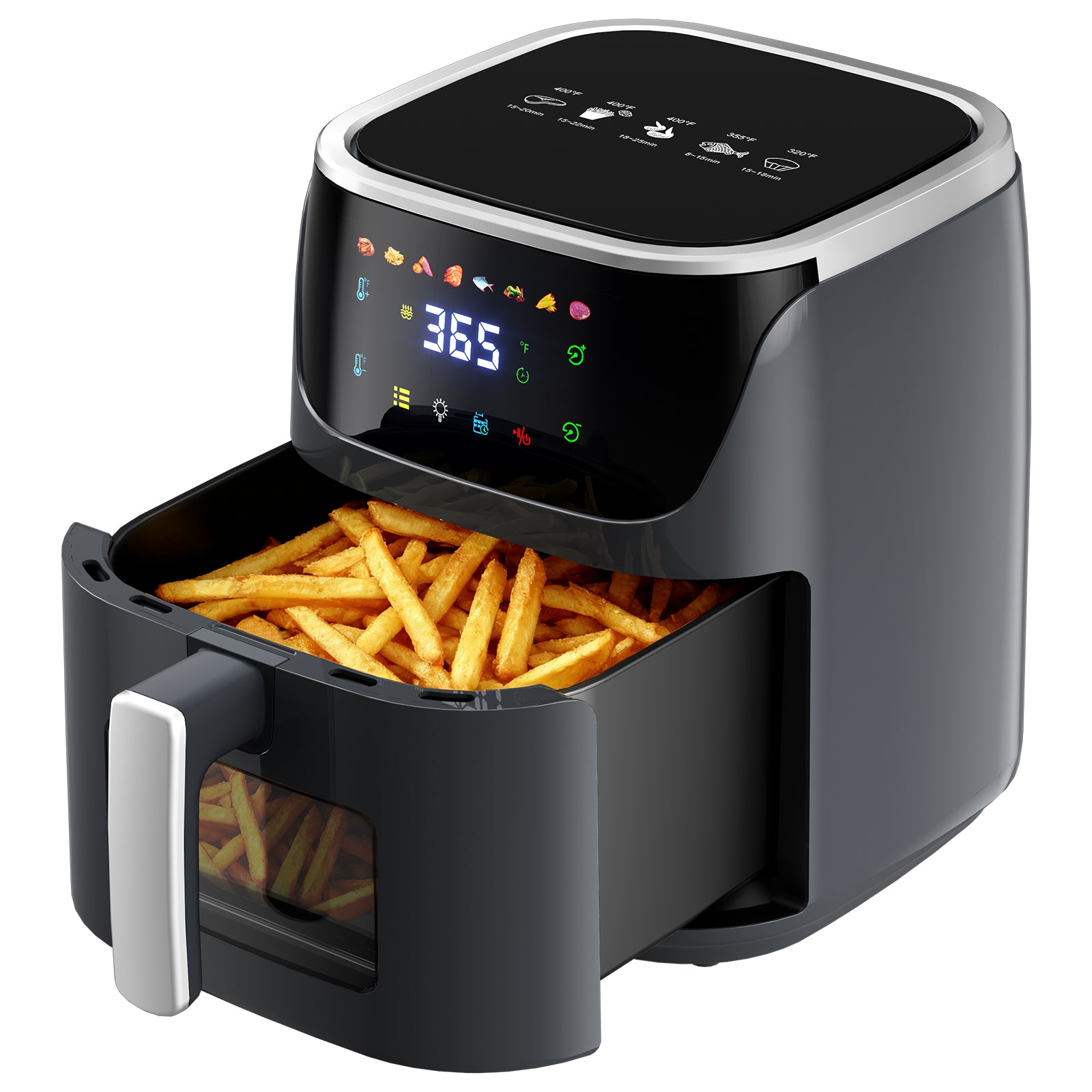 AF304 7L Heißluftfritteuse, 1500W Air Fryer mit 8 Programmen & Sichtfenster, Fettreduziertes Frittieren