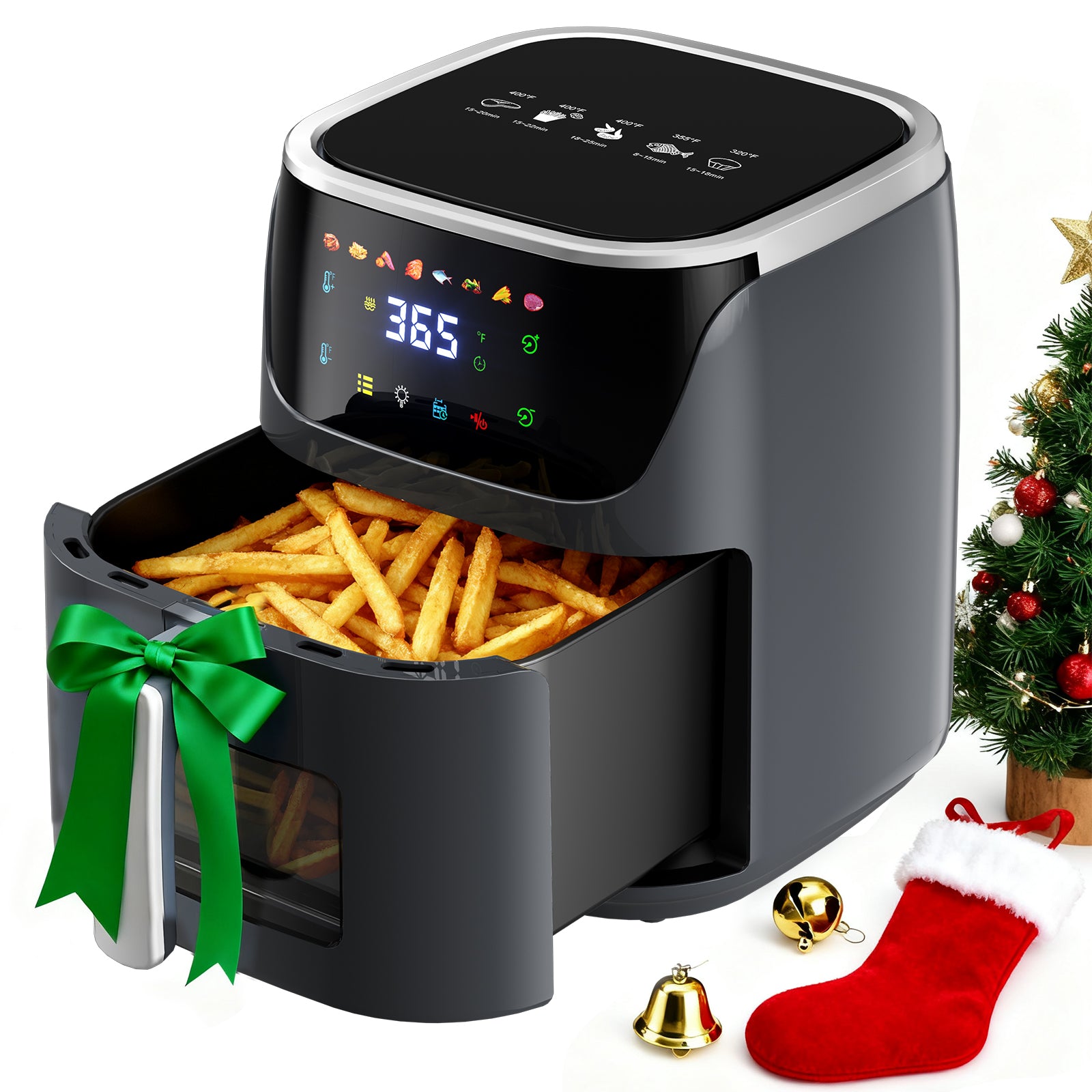 AF304 7L Heißluftfritteuse, 1500W Air Fryer mit 8 Programmen & Sichtfenster, Fettreduziertes Frittieren