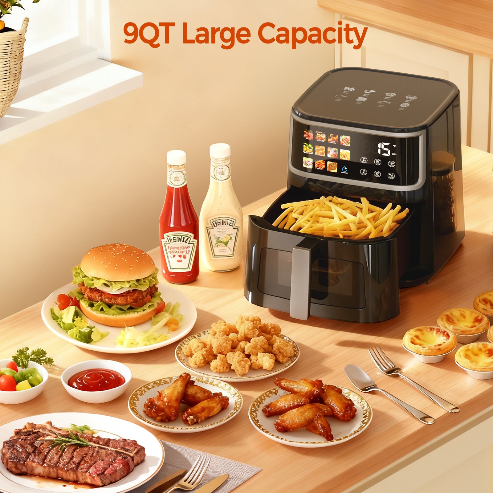 AF305 8L Heißluftfritteuse, Air Fryer mit LED-Touchdisplay & 11 Programmen,1700W