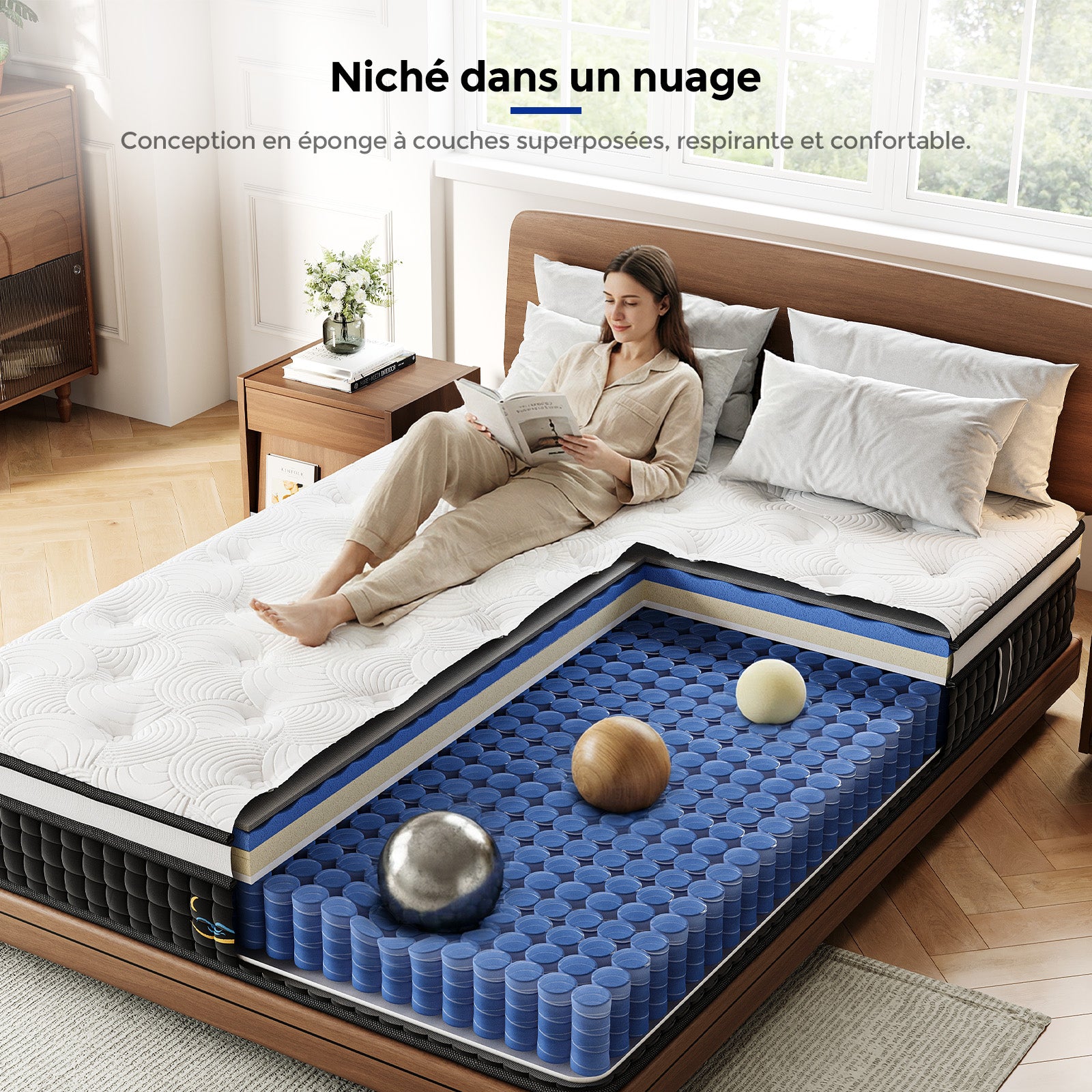 BTHCD01 Taschenfederkernmatratze 190cm lang 26cm hoch 7 Zonen Hypoallergen Memoryschaum
