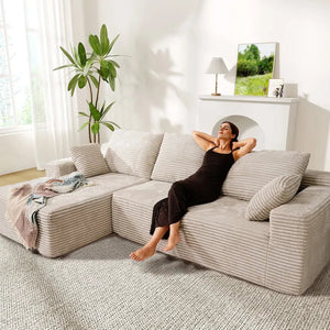 LH01 Ecksofa Cord, Modulares Cloud Bodensofa ohne Aufbau, 263cm Couch L-Form
