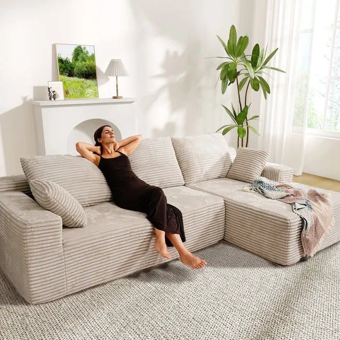 LHMSF01 Ecksofa Cord, Modulares Cloud Bodensofa ohne Aufbau, 263cm Couch L-Form