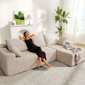 LH01 Ecksofa Cord, Modulares Cloud Bodensofa ohne Aufbau, 263cm Couch L-Form