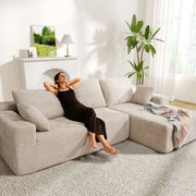LH01 Ecksofa Cord, Modulares Cloud Bodensofa ohne Aufbau, 263cm Couch L-Form