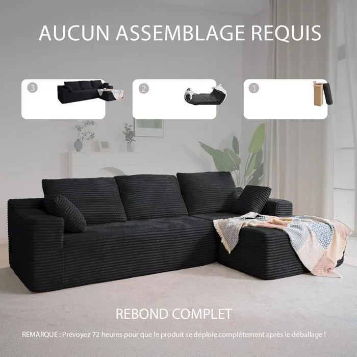 LH01 Ecksofa Cord, Modulares Cloud Bodensofa ohne Aufbau, 263cm Couch L-Form