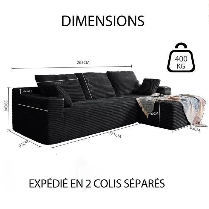 LH01 Ecksofa Cord, Modulares Cloud Bodensofa ohne Aufbau, 263cm Couch L-Form