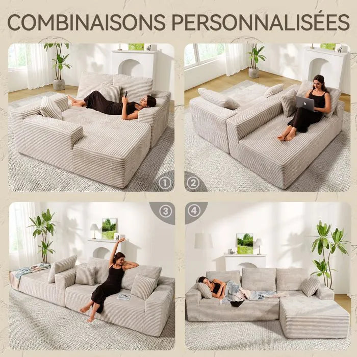 LH01 Ecksofa Cord, Modulares Cloud Bodensofa ohne Aufbau, 263cm Couch L-Form