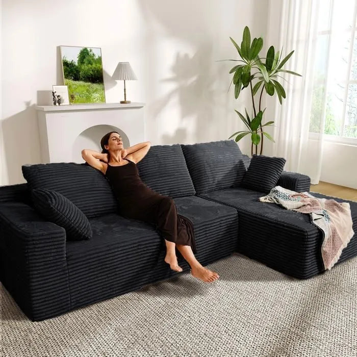 LH01 Ecksofa Cord, Modulares Cloud Bodensofa ohne Aufbau, 263cm Couch L-Form