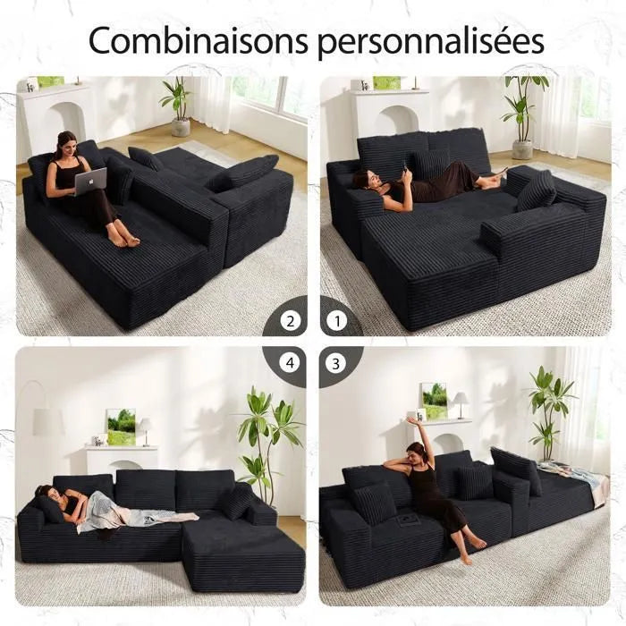 LH01 Ecksofa Cord, Modulares Cloud Bodensofa ohne Aufbau, 263cm Couch L-Form
