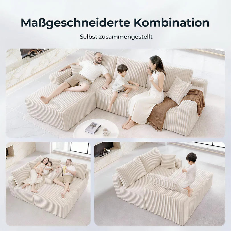 LHMSF01 Ecksofa Cord, Modulares Cloud Bodensofa ohne Aufbau, 263cm Couch L-Form