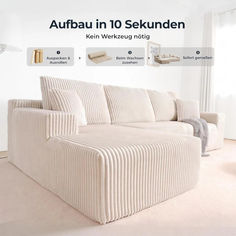 LHMSF01 Ecksofa Cord, Modulares Cloud Bodensofa ohne Aufbau, 263cm Couch L-Form
