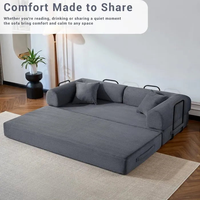 LHMSF04 Schlafsofa Klappbar, 200cm Cord Faltmatratze für Gäste, Schlafcouch