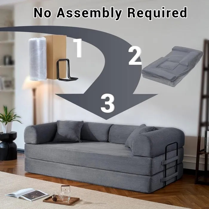 LHMSF04 Schlafsofa Klappbar, 200cm Cord Faltmatratze für Gäste, Schlafcouch