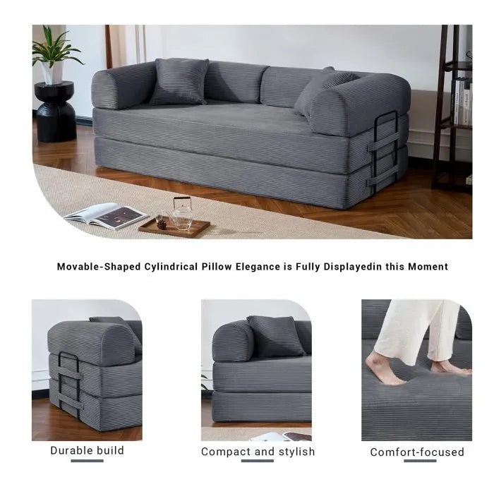 LHMSF04 Schlafsofa Klappbar, 200cm Cord Faltmatratze für Gäste, Schlafcouch