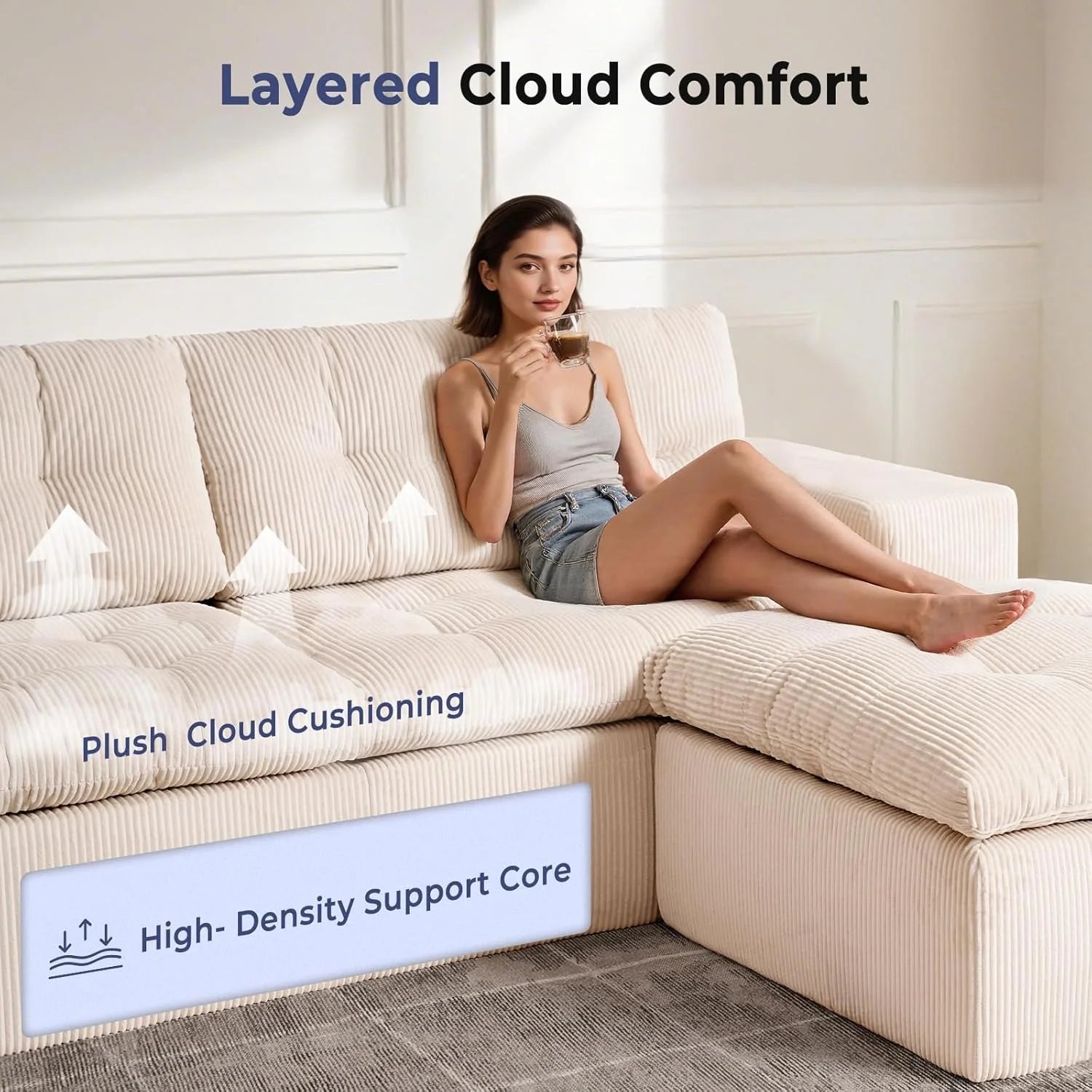 LHMSF13 Ecksofa L Form 215x175 tiefe Sitzfläche Cloud Sofa modulares Couch