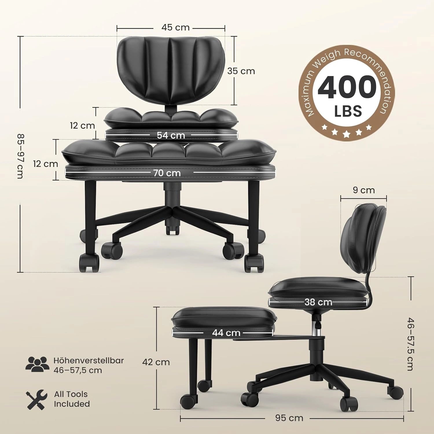 LPTYZ01 Bürostuhl ergonomisch für Schneidersitz breit Schreibtischstuhl 360° drehbar