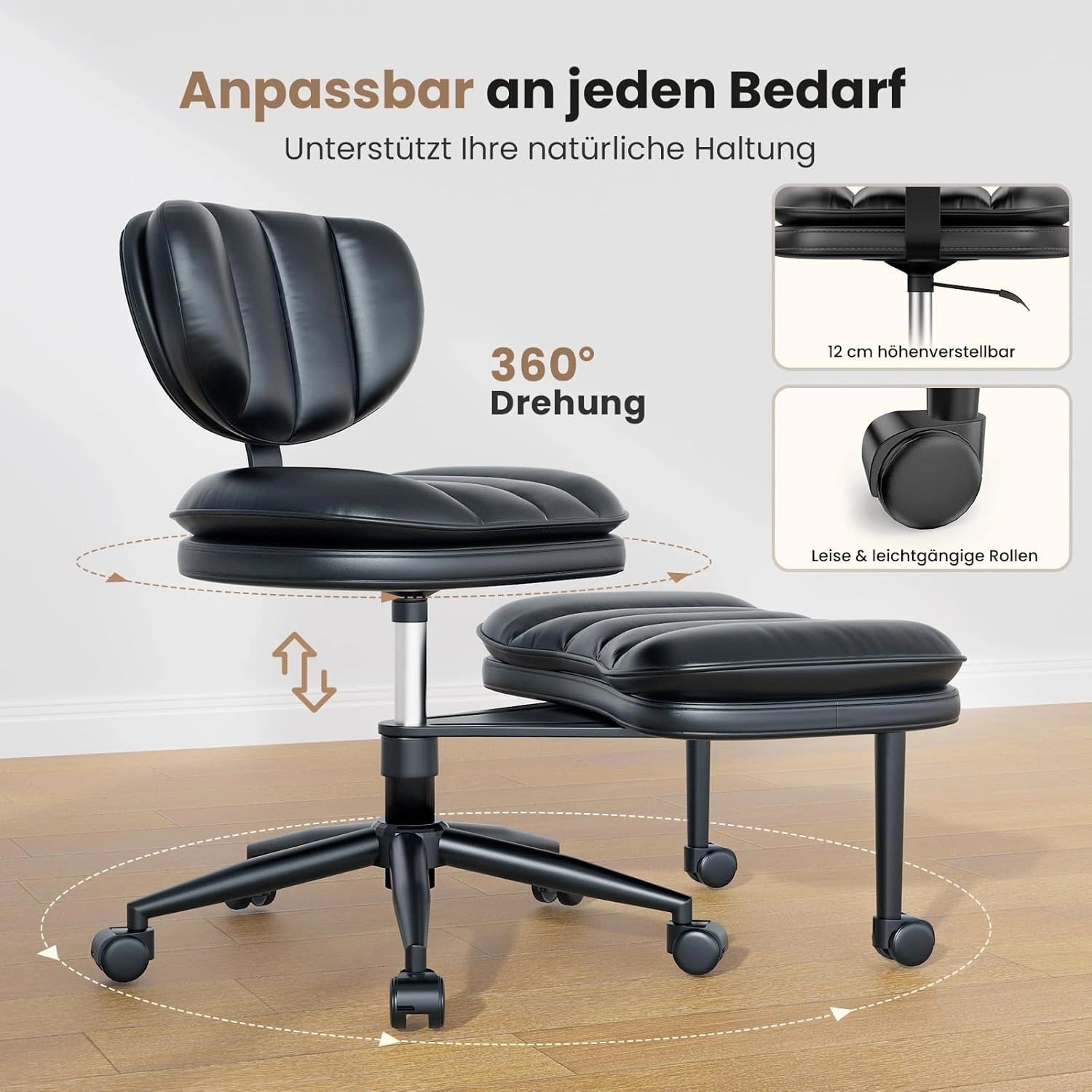 LPTYZ01 Bürostuhl ergonomisch für Schneidersitz breit Schreibtischstuhl 360° drehbar