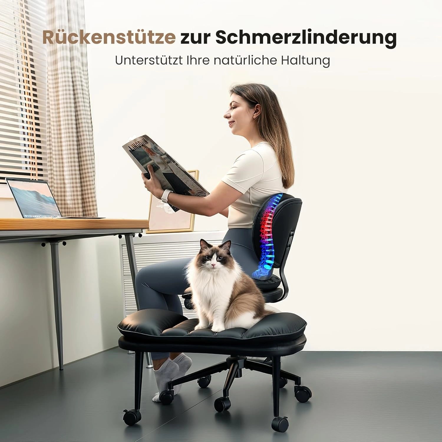 LPTYZ01 Bürostuhl ergonomisch für Schneidersitz breit Schreibtischstuhl 360° drehbar