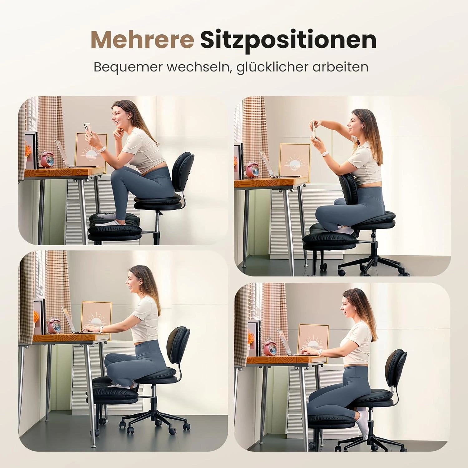 LPTYZ01 Bürostuhl ergonomisch für Schneidersitz breit Schreibtischstuhl 360° drehbar