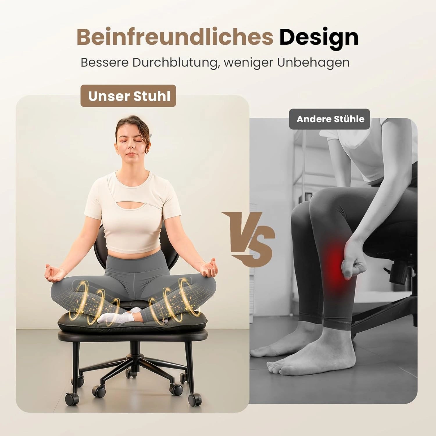 LPTYZ01 Bürostuhl ergonomisch für Schneidersitz breit Schreibtischstuhl 360° drehbar