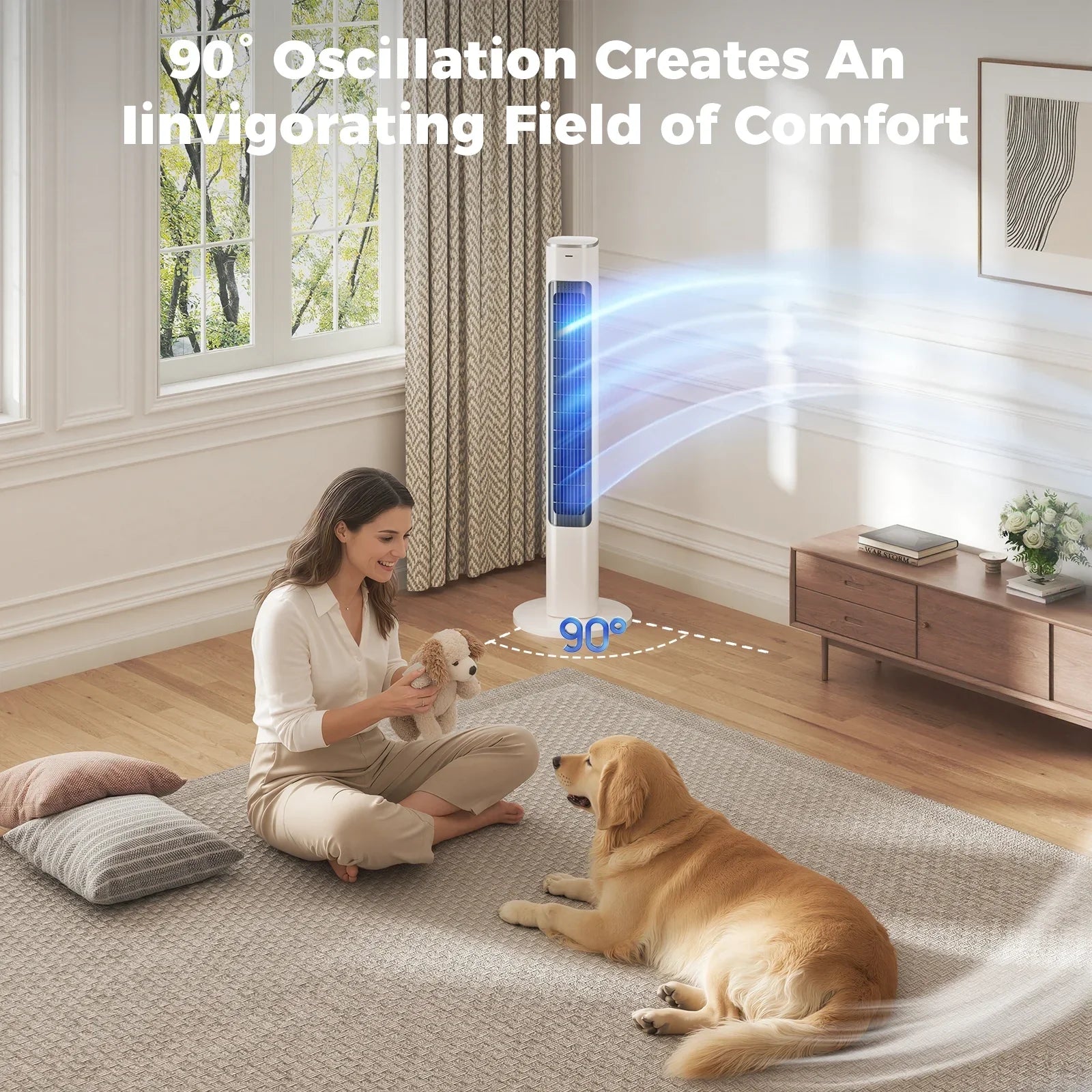 TF011 Turmventilator Leise 90° Oszillation 40 Zoll mit Fernbedienung & 12h-Timer